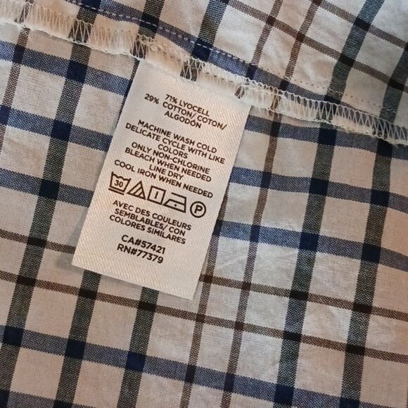 Ann Taylor Blouse Cream Blue Checkered High Neck  Womens Size Medium - Picture 1 of 1